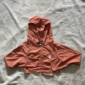 Playboy Bunny Ruched Crop Hoodie  Coral| Y2K Streetwear Pullover Sweater Medium